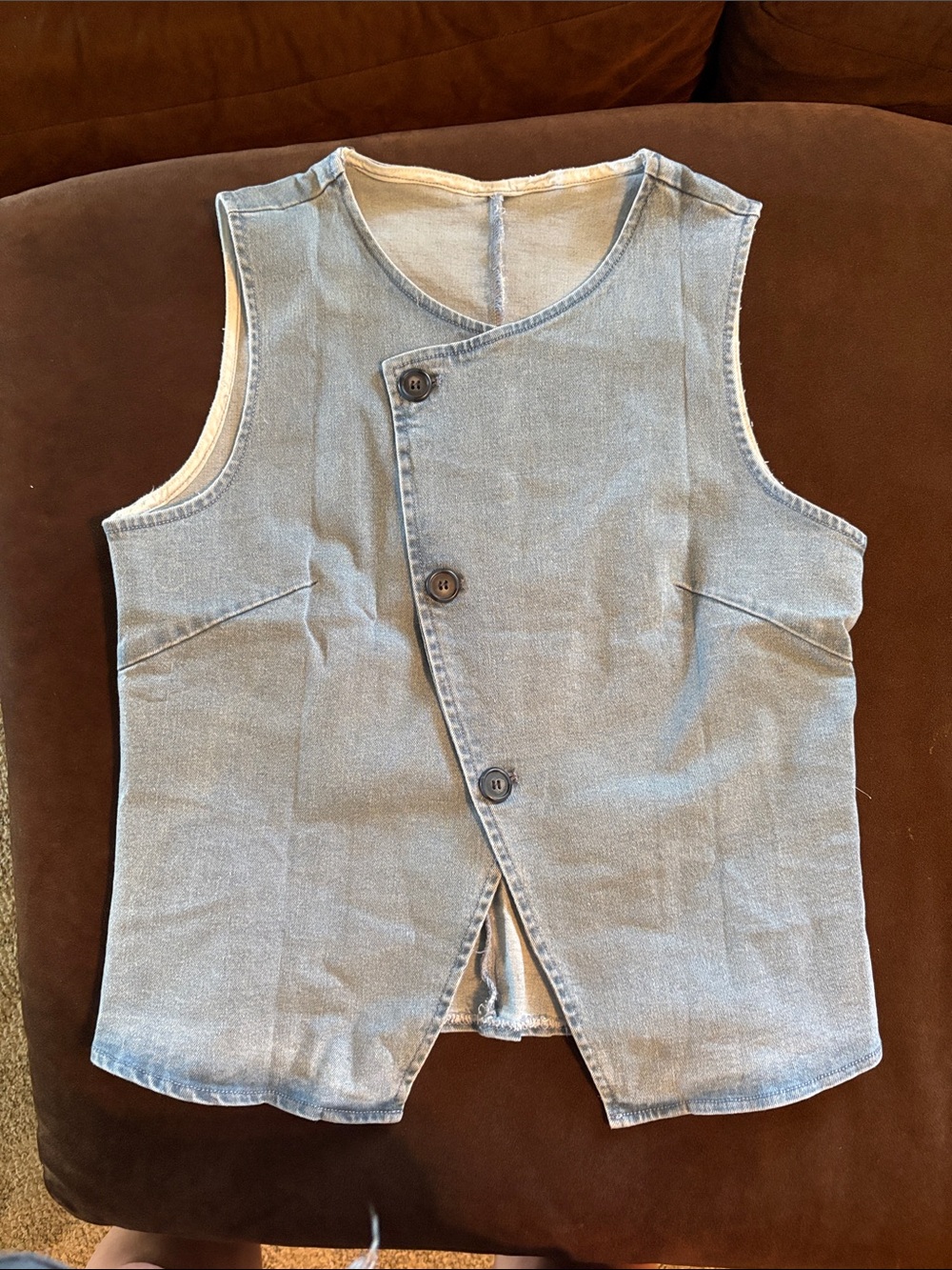Asymmetrical Button Denim Vest - Light Blue
